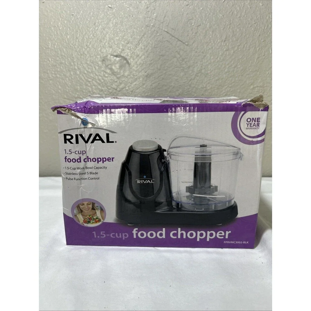 Rival 1.5 Cup Push-Function Food Chopper Black w/ Bowl Lid SS Blade FPRVMC3002
